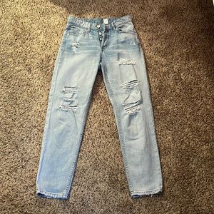 blue, boyfriend style jeans with stylist rips